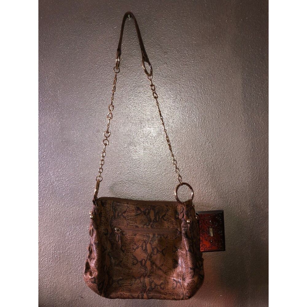 Chi Designed by Falchi Black Brown Faux snake Leather Shoulder Bag / Purse
